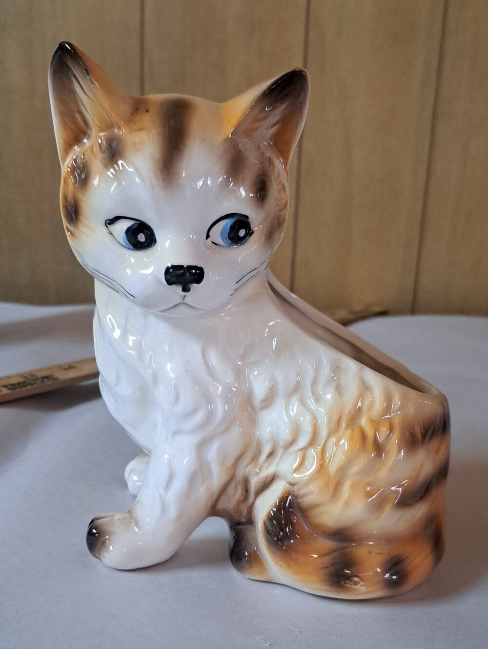 Vtg Calico Kitten Cat PLANTER Catch All Trinkets  ( 1950s-60s) Cute Read